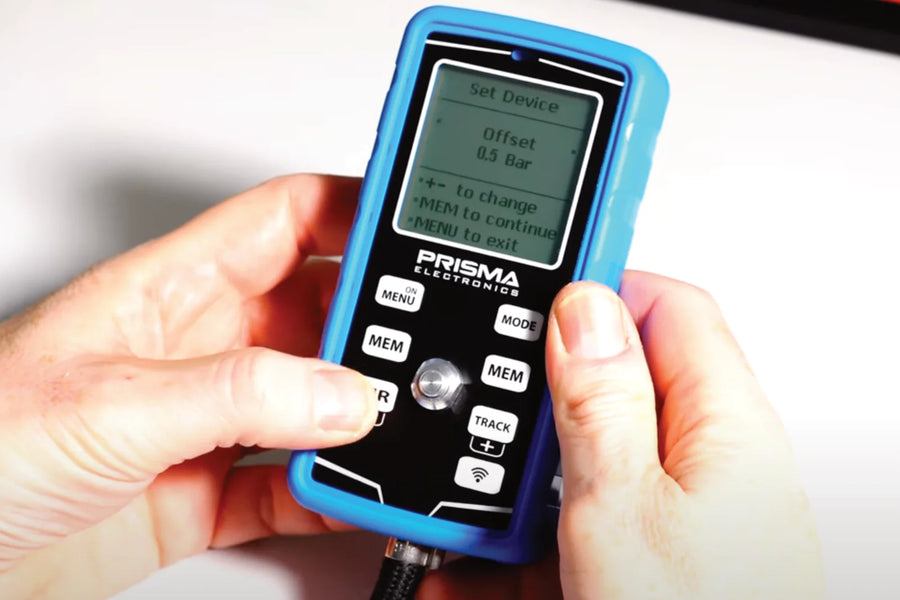 Setup of the Pressure Offset value in the HPM5 tire gauge.