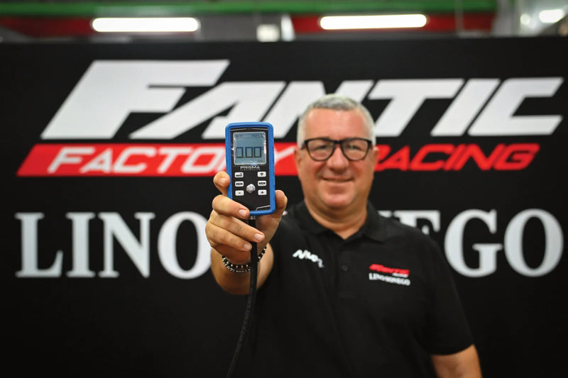 Tire pressure gauges Prisma Electronics used in Moto 2 World Championship by Fantic Moto Racing Team.